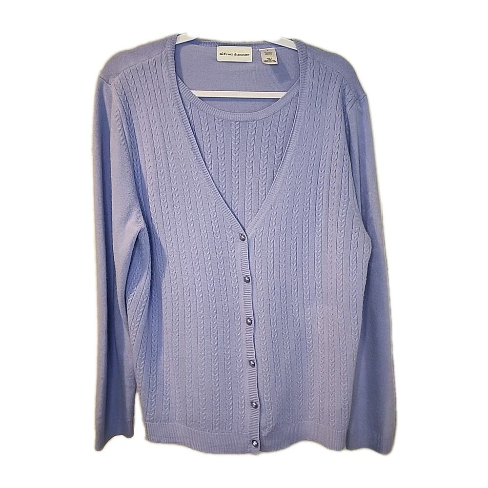 Alfred Dunner womens Long sleeve button down twin knit cardigan set Blue Size L